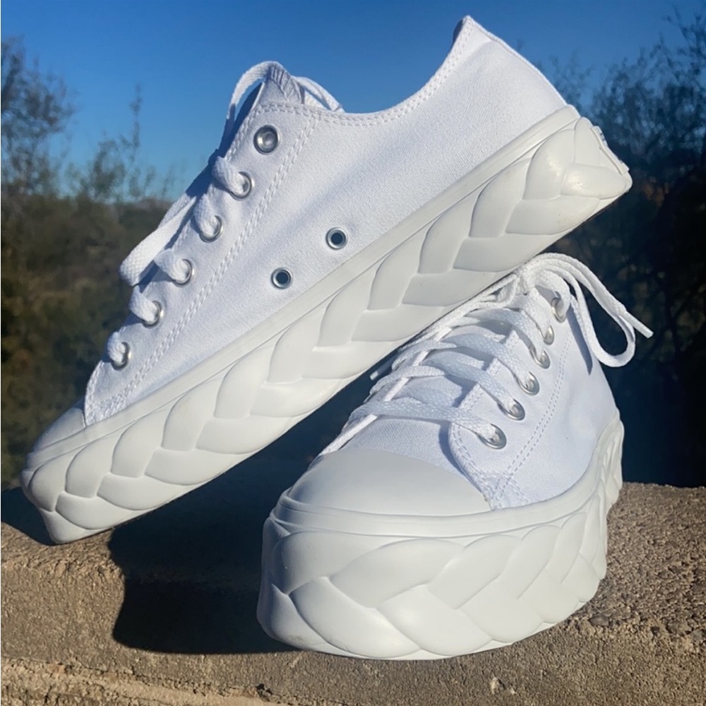 👟 New Cable Lift Converse CTAS OX Platform Braided Sole White Canvas Sneakers - Picture 10 of 15